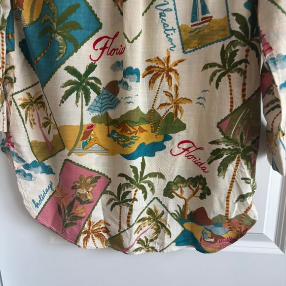 NWT Oversized Resort Wear Novelty Print Tunic Shirt Dress Cover Up S Florida - Picture 2 of 14